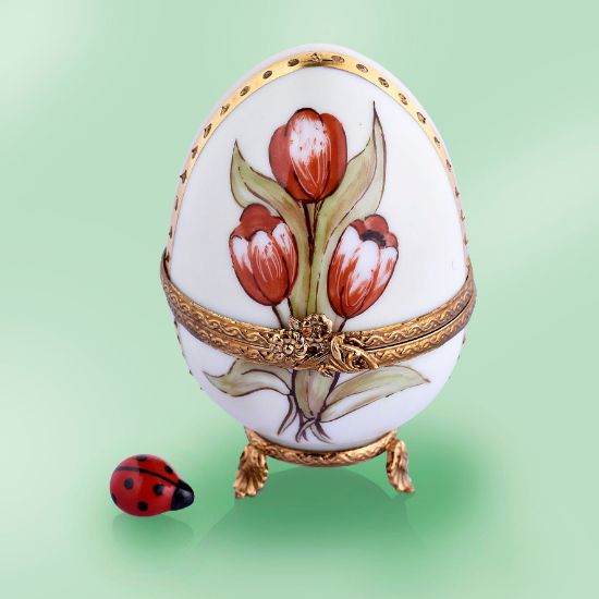 Picture of Limoges Red Tulip Egg Box on Stand with Ladybug