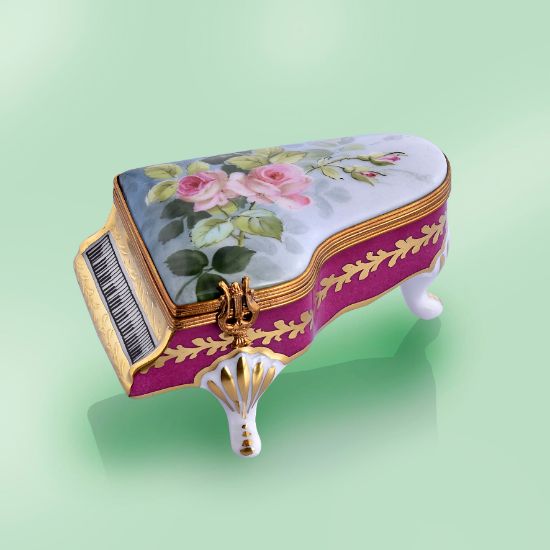 Picture of Limoges Piano with Pink Romantic Roses Painting Box