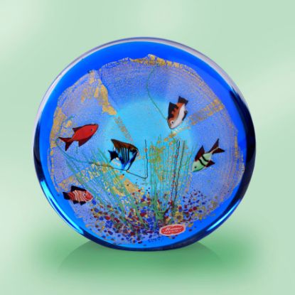 Picture of Murano Shades of Blue and Gold Aquarium with Multicolor Fish.