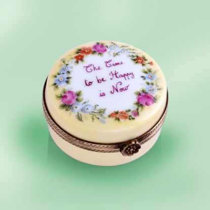 Picture of Limoges "The Time to be Happy is Now" Floral Yellow Box