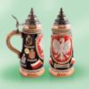 Picture of German 3D earthenware Polska  Beerstein with Pewter Lid.