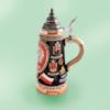 Picture of German 3D earthenware Polska  Beerstein with Pewter Lid.