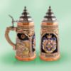 Picture of German 3D Panorama Greece Earthenware Beerstein  with Pewter Lid. 