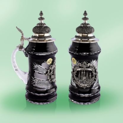 Picture of German Lord of Bohemian Crystal Beerstein with Pewter Crest and Lid.