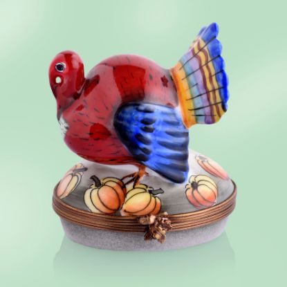 Picture of Limogs Chamart Red Turkey with Pumpkins Box