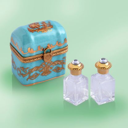 Picture of Limoges Turquoise and Gold Perfume Chest Box with 2 Perume Bottles 