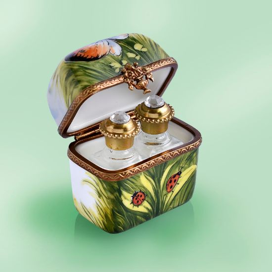 Picture of Limoges Butterfly Trunk Box with 2 Perfume Botlles