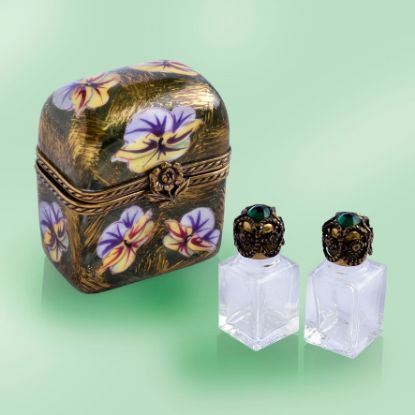 Picture of Limoges Gold and Pansies Perfume Chest Box with 2 Glass Botlles