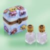 Picture of Limoges Blue Perfume Chest Box with Pansies and 2 Glass Bottles 