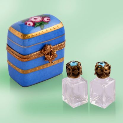 Picture of Limoges Deep Bue Perfume Chest box with a Rose Box and 2 Glass Bottles