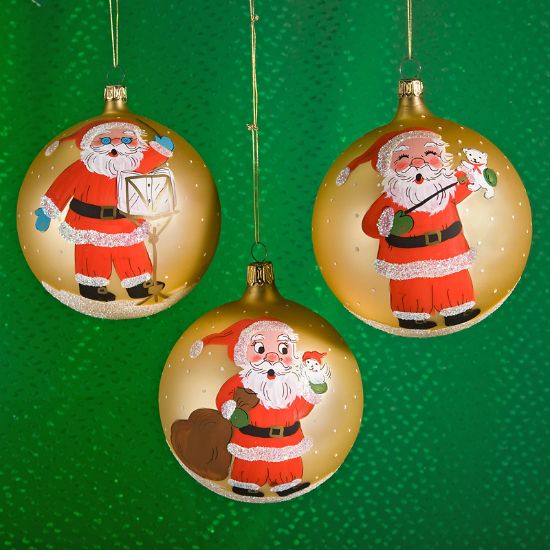 Picture of Set of 3 Santa Handpainted Glass Ornaments