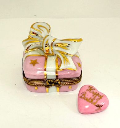 Picture of Limoges Pink Gift Box with Gold Bow and Happy Birthday Pink Heart