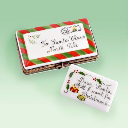 Picture of Limoges Red and Green Santa Envelope with Letter Box