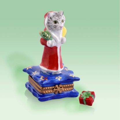 Picture of Limoges Mrs Santa Cat Box with Gift