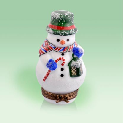 Picture of Limoges Snowman with Green Hat and Lantern Box