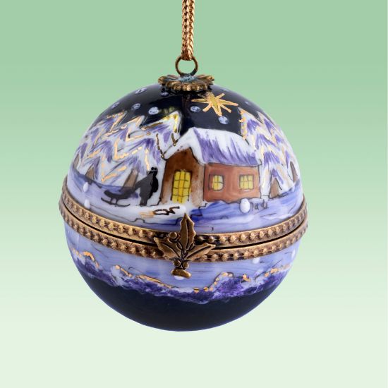 Picture of Limoges Round Ball Christmas Village Ornament Box