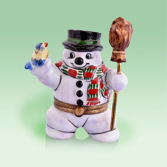 Picture of Limoges Snowman with Yellow Bird and Broom Box