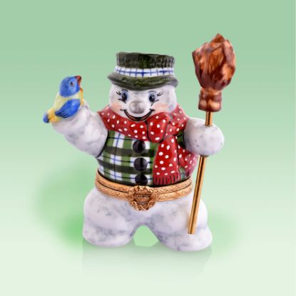 Picture of Limoges Snowman with Blue Bird, Vest and Broom Box