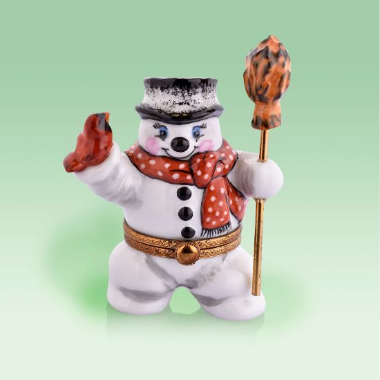 Picture of Limoges Snowman with Cardinal Bird and Broom