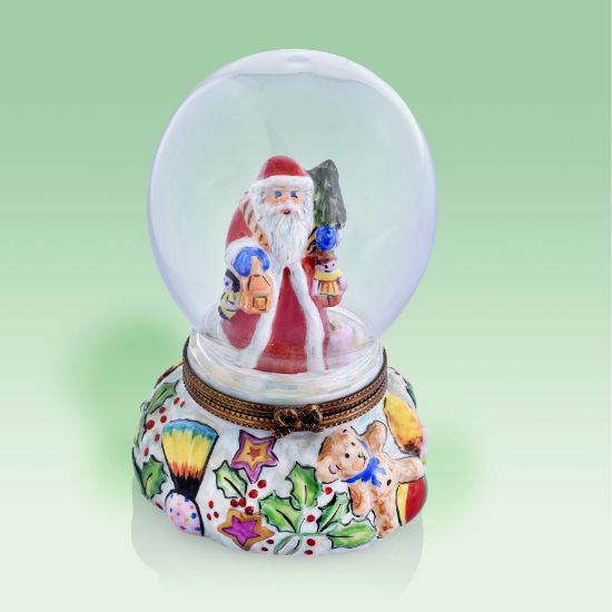 Picture of Limoges Santa in Globe with Christmas Toys  Box