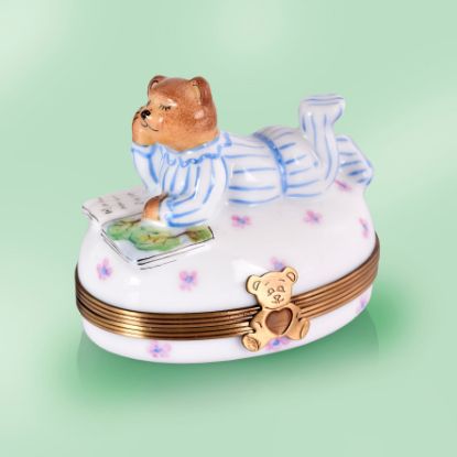 Picture of Limoges Boy Teddy Bear reading a Book Box