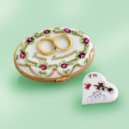 Picture of Limoges Happy Anniversary Box with Wedding Bands and a Loose  Heart