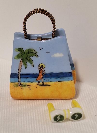 Picture of Limoges Beach Scene Bag Box with Sunglasses