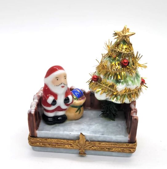 Picture of Limoges Santa with Christmas Tree by Fence Box