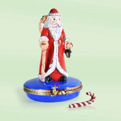 Picture of Limoges Santa with Lantern and Cane Box with Candy Cane