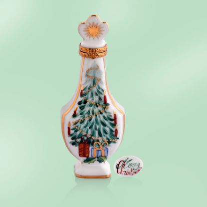 Picture of Limoges Perfume Bottle with Christmas Tree Box  and a Merry Christmas Sign